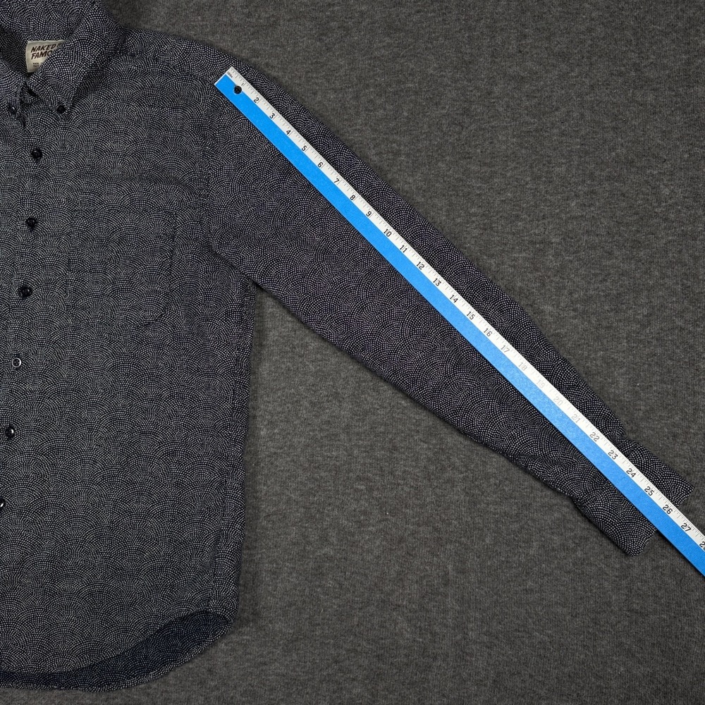 Naked & Famous Shirt Mens Large Black White Dots Woven Japanese Cotton Button Up - Picture 11 of 12